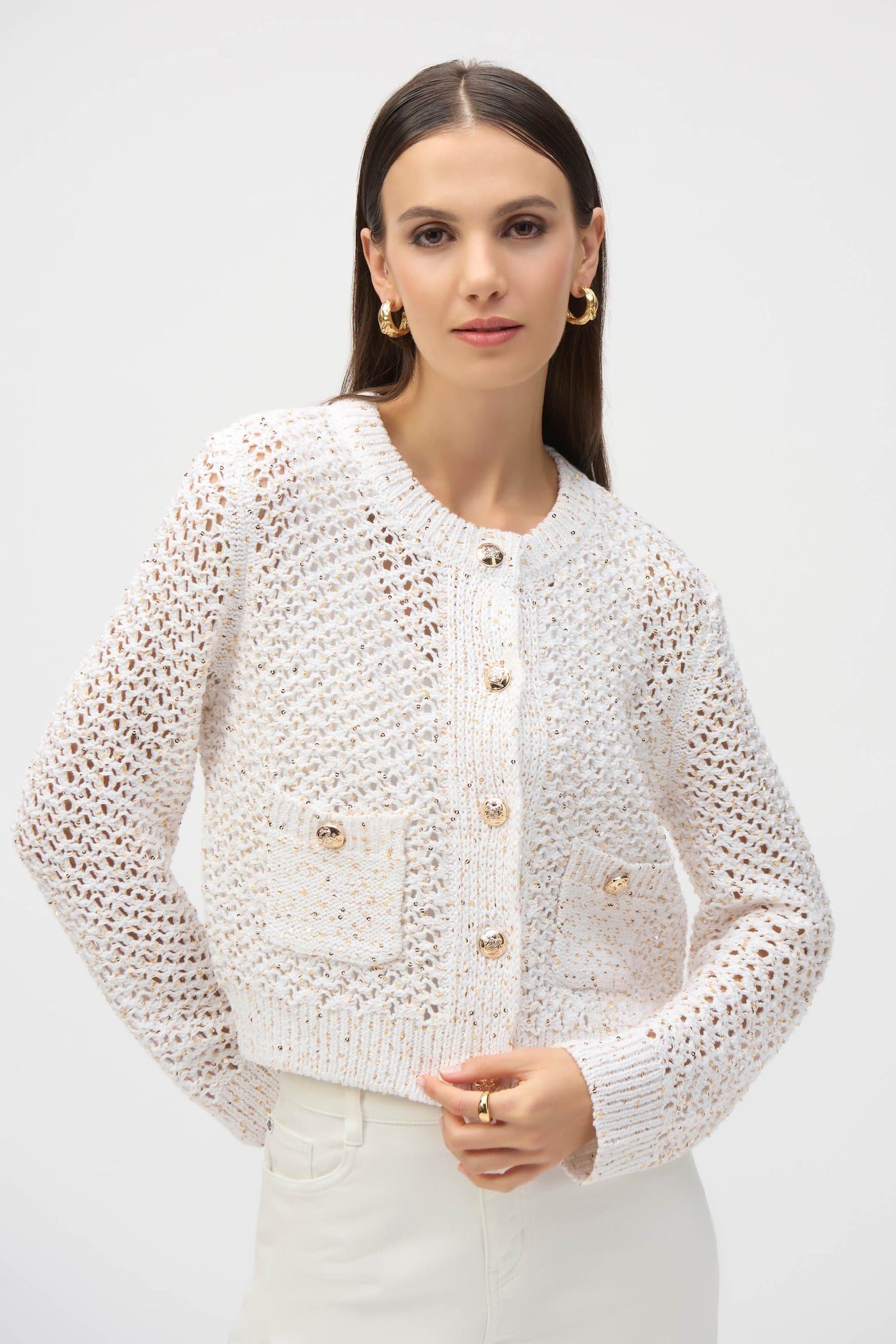 Sweater Knit Open Stitch Short Cardigan Joseph Ribkoff
