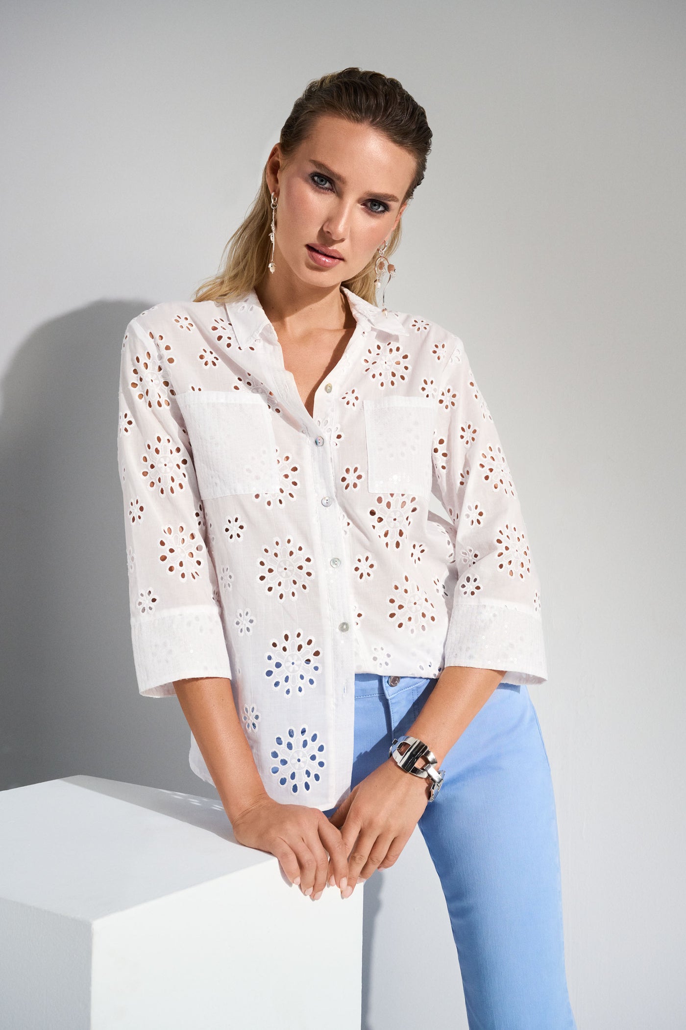 Cotton Embroidered Eyelet Boxy Blouse Joseph Ribkoff