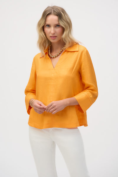 Linen Boxy Top with Shirt Collar