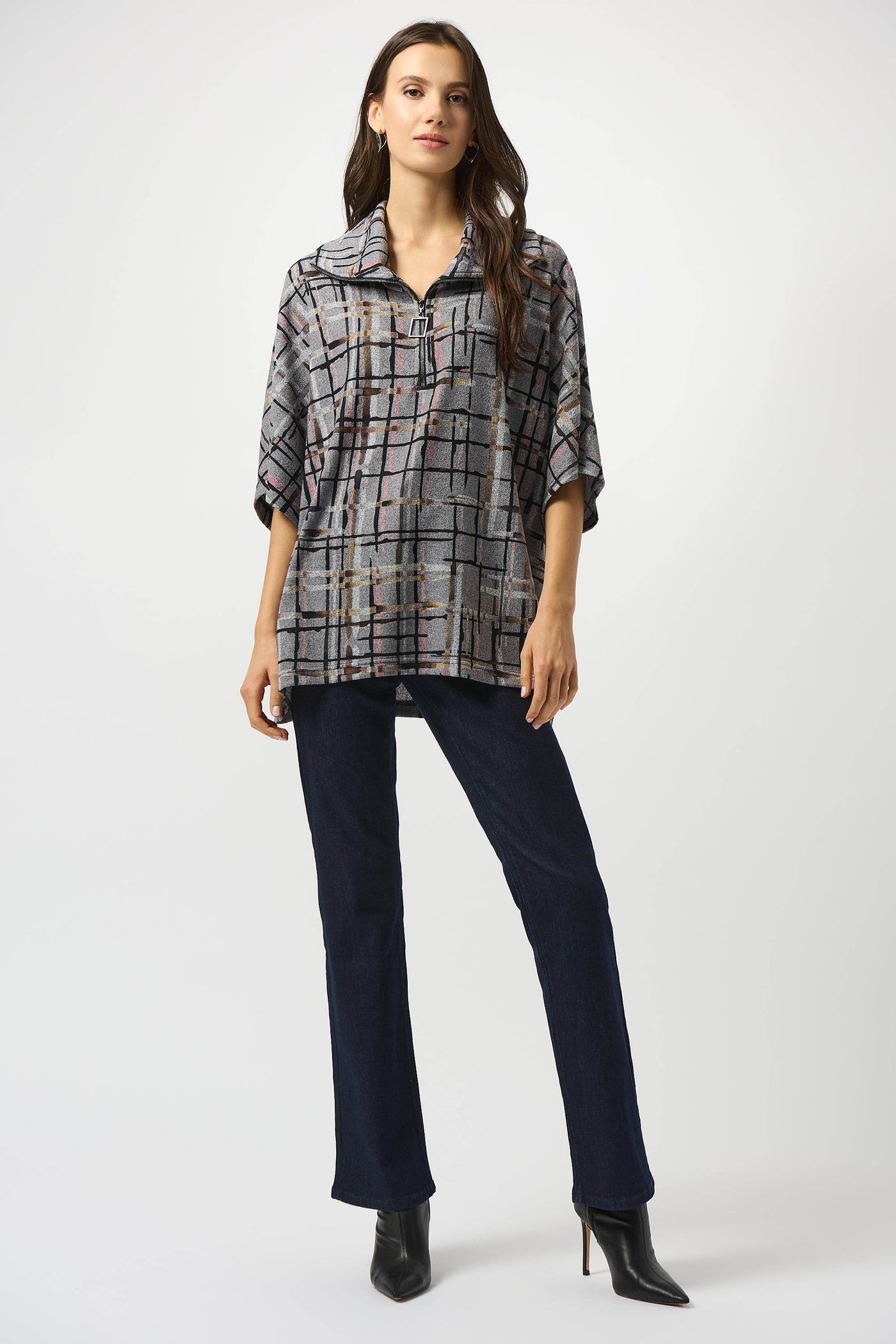 Sweater Knit Plaid Print Boxy Top Joseph Ribkoff