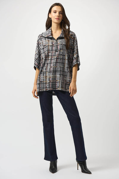 Sweater Knit Plaid Print Boxy Top Joseph Ribkoff
