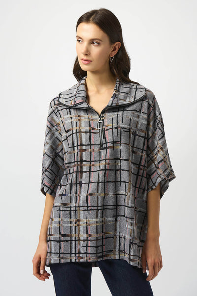 Sweater Knit Plaid Print Boxy Top Joseph Ribkoff