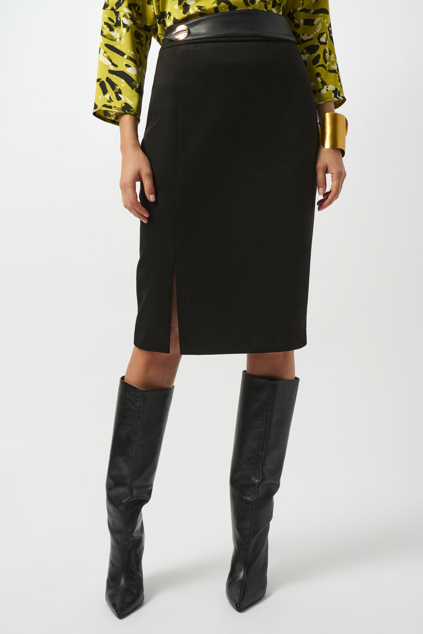 Scuba Suede And Leatherette Pencil Skirt Joseph Ribkoff
