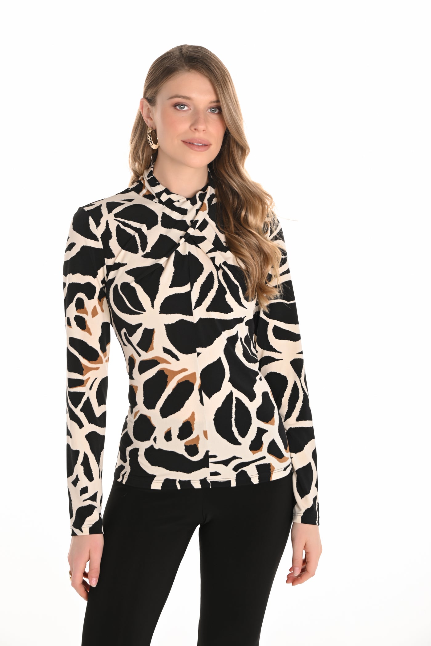 Abstract Print Top with Twist Neckline Frank Lyman