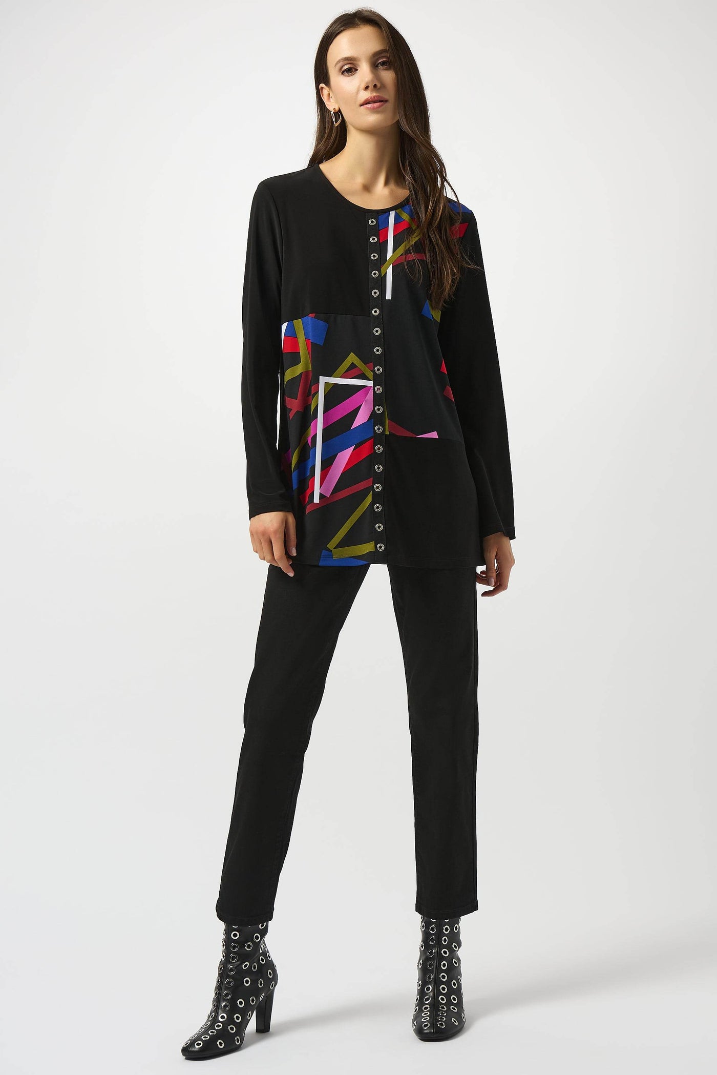 Silky Knit Geometric Print Straight Tunic - Dream Pants