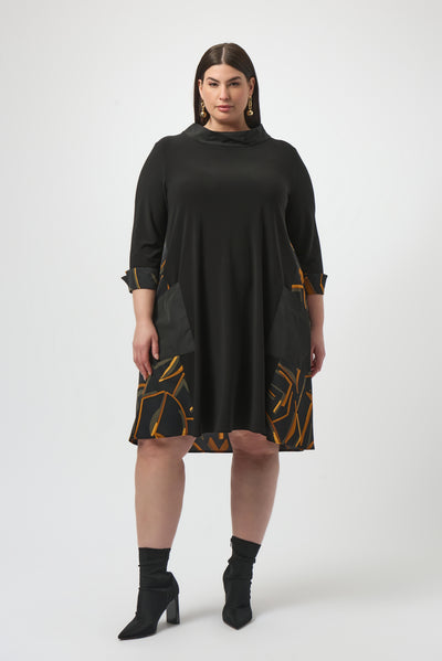 Recycled Woven Abstract Print And Silky Knit Dress Joseph Ribkoff