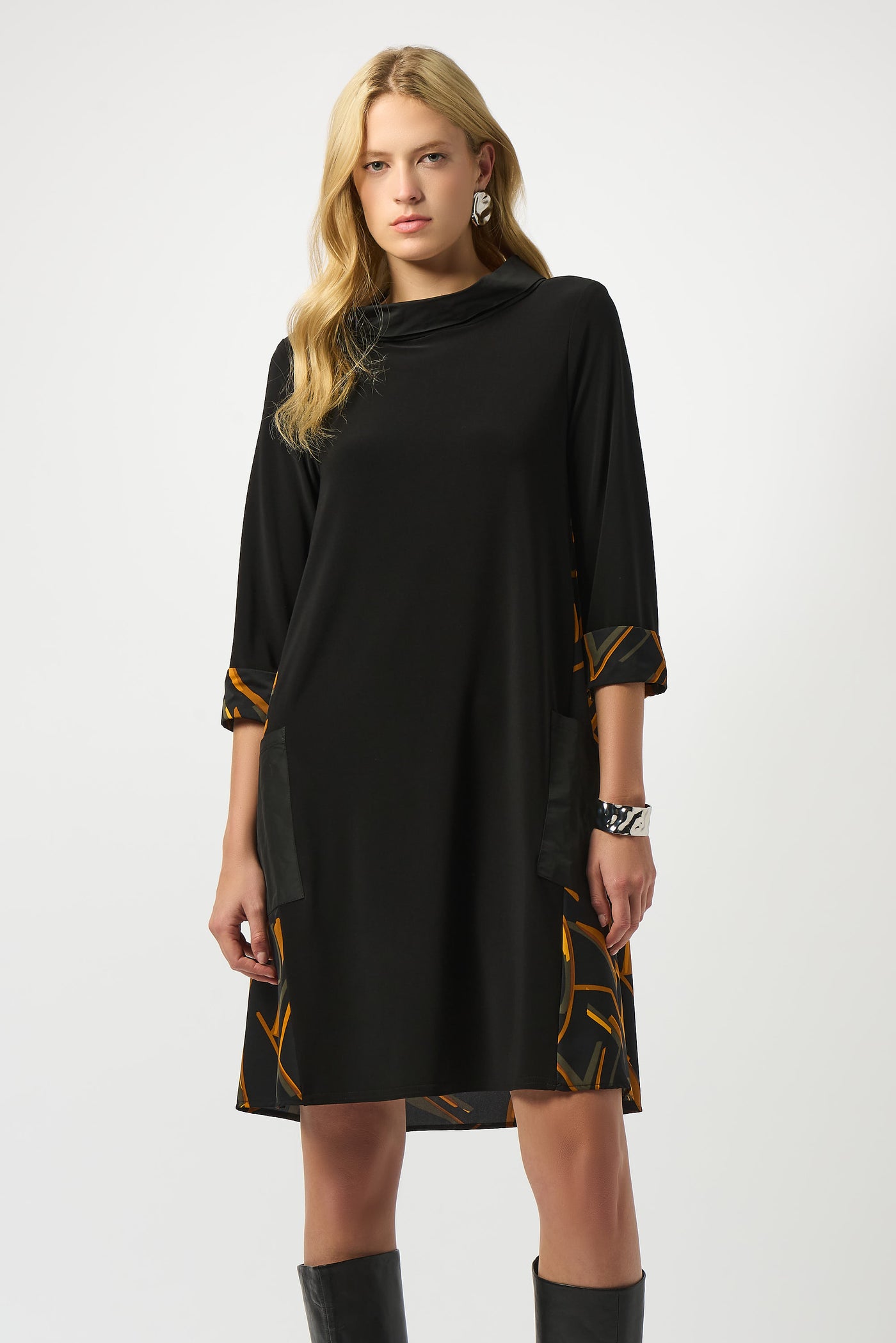Recycled Woven Abstract Print And Silky Knit Dress Joseph Ribkoff