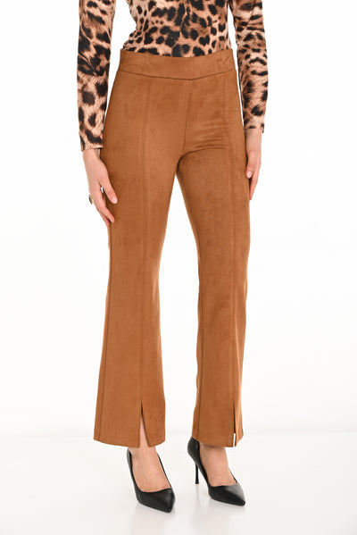 Faux Suede Pants with Front Slit Hem Frank Lyman