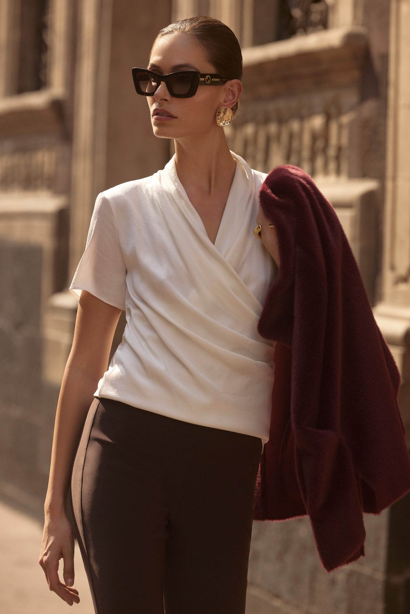 Recycled Satin And Silky Knit Wrap Top Joseph Ribkoff