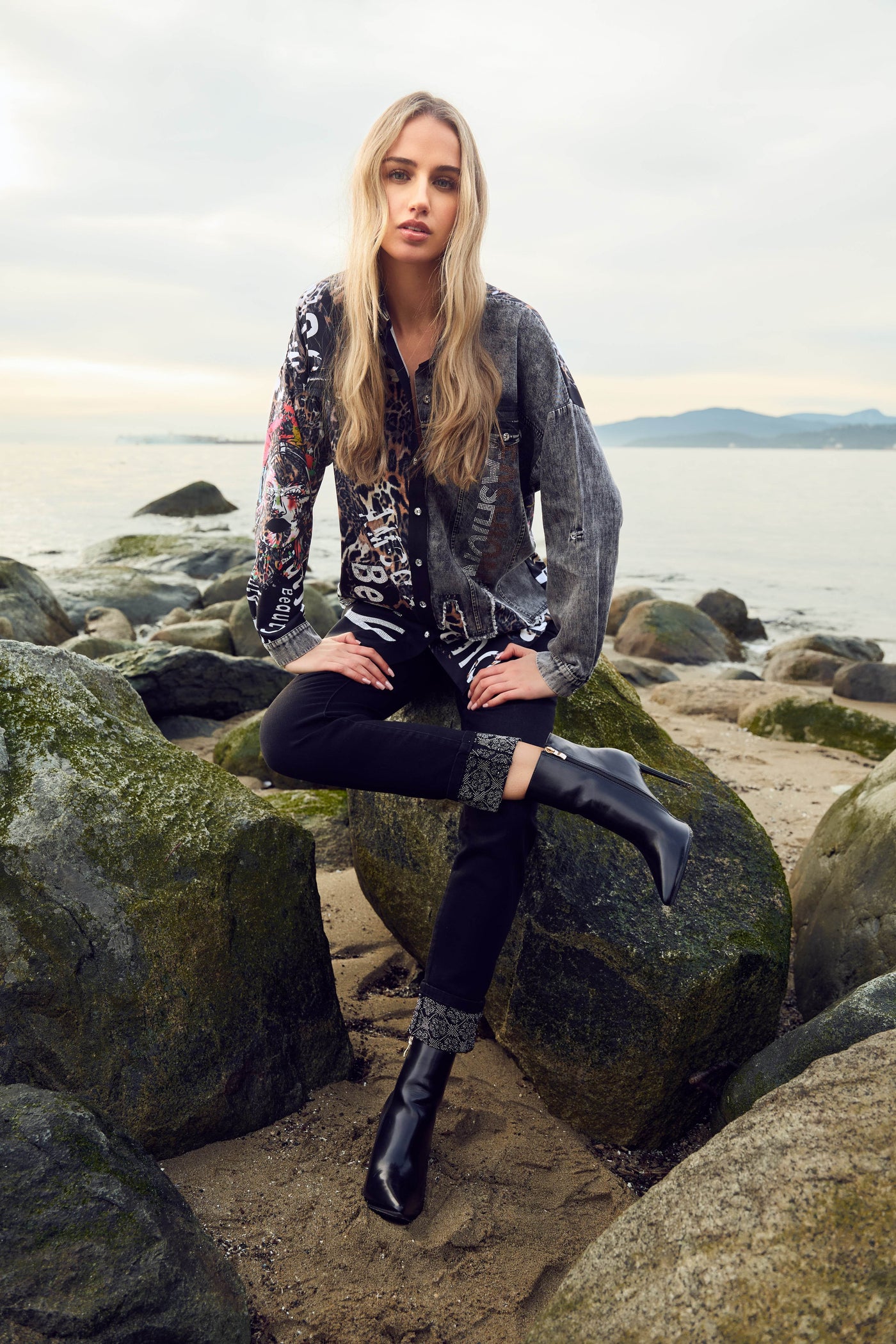 Bold Graphic Button-Up Blouse - Dream Pants