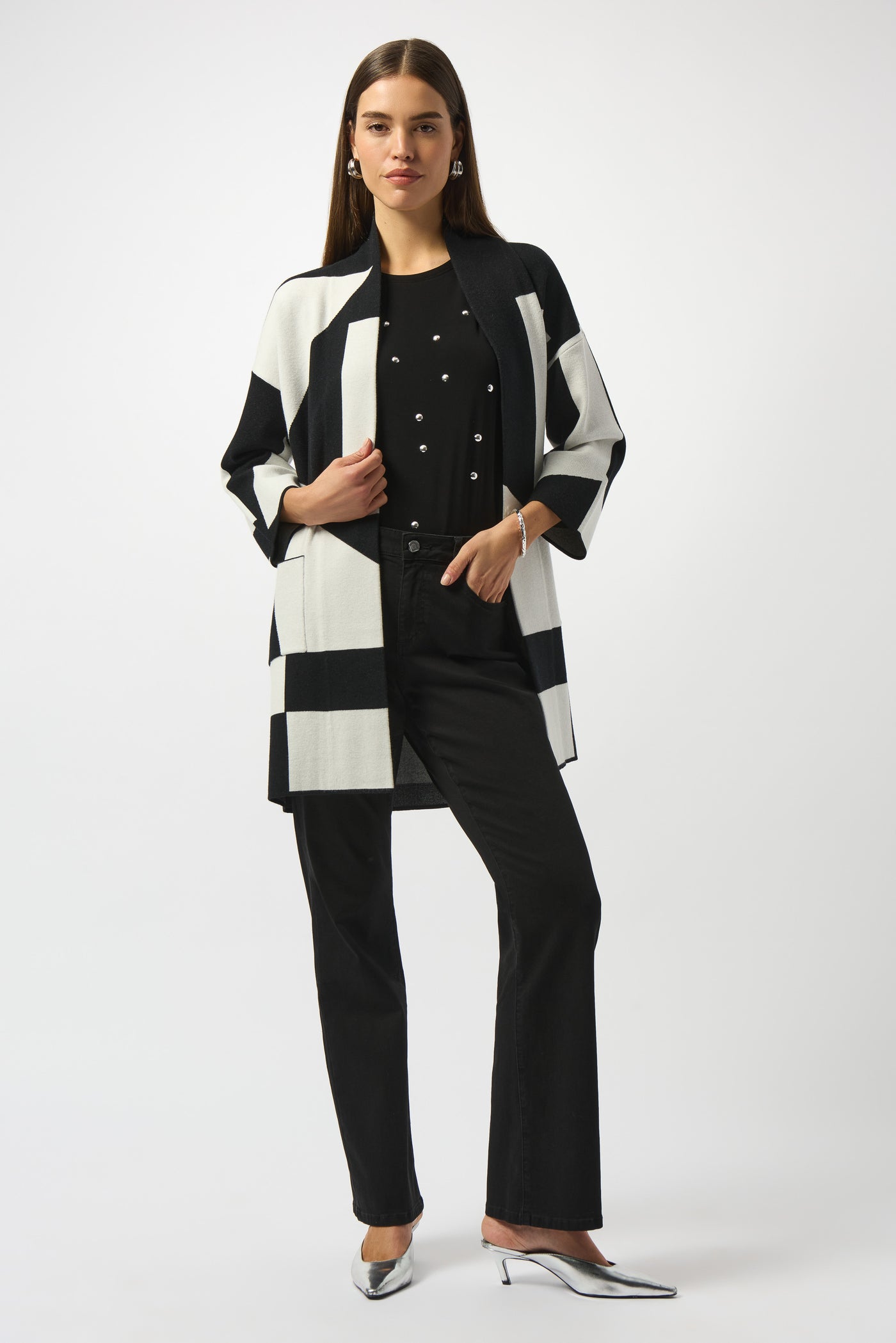 Jacquard Sweater Knit Colour-Block Cover-Up Joseph Ribkoff