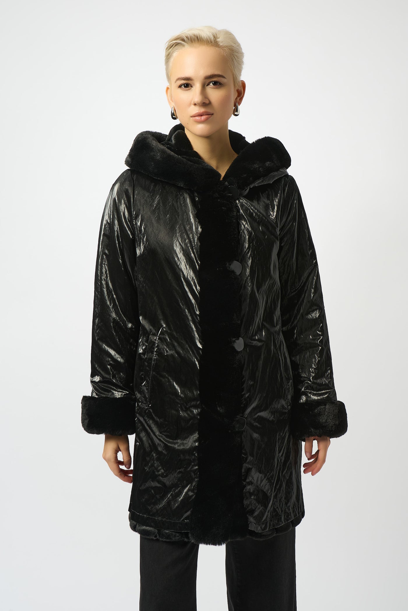Faux Fur Reversible Hooded Coat Joseph Ribkoff