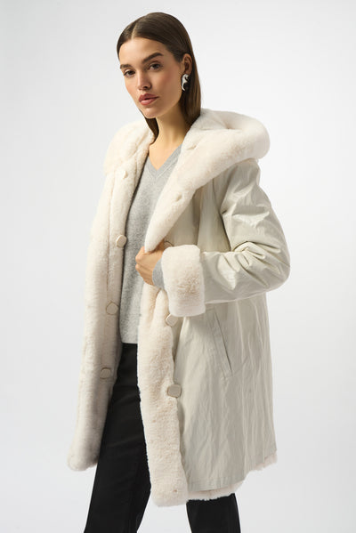 Faux Fur Reversible Hooded Coat Joseph Ribkoff