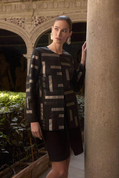 Scuba & Leatherette Collarless Jacket Joseph Ribkoff