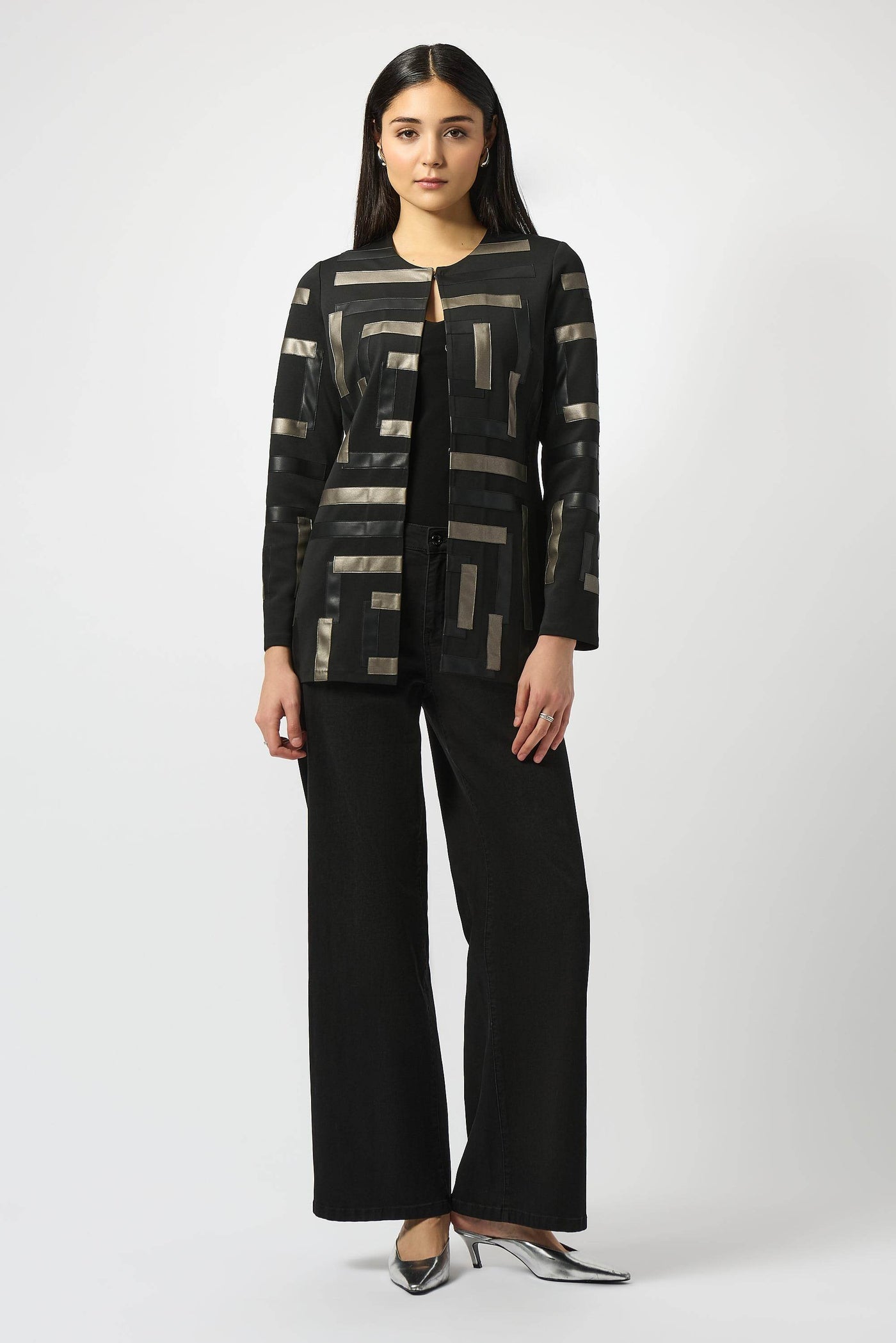 Scuba & Leatherette Collarless Jacket Joseph Ribkoff