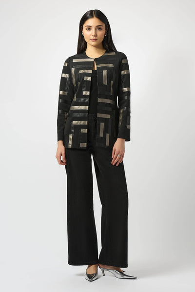 Scuba & Leatherette Collarless Jacket Joseph Ribkoff