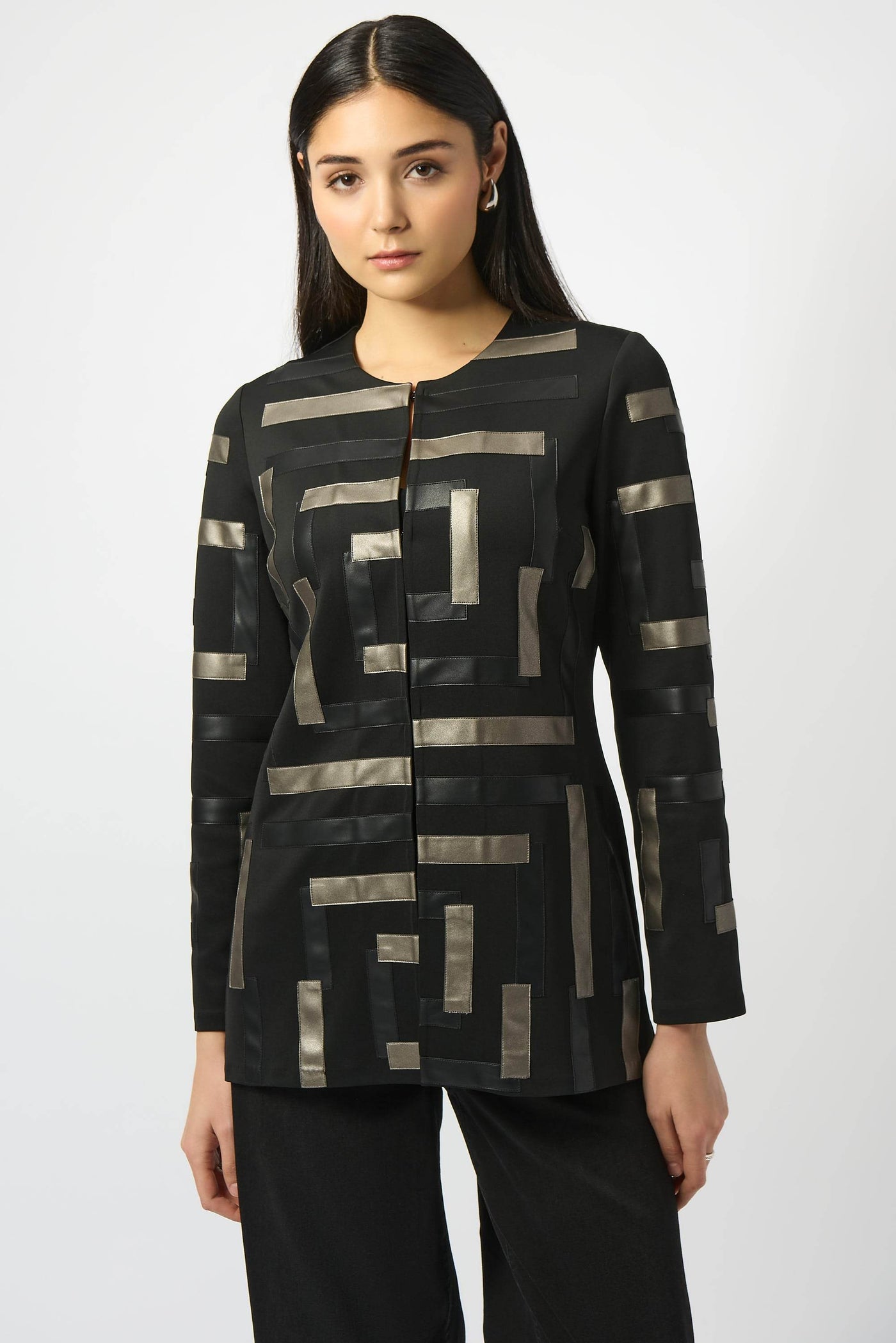 Scuba & Leatherette Collarless Jacket Joseph Ribkoff