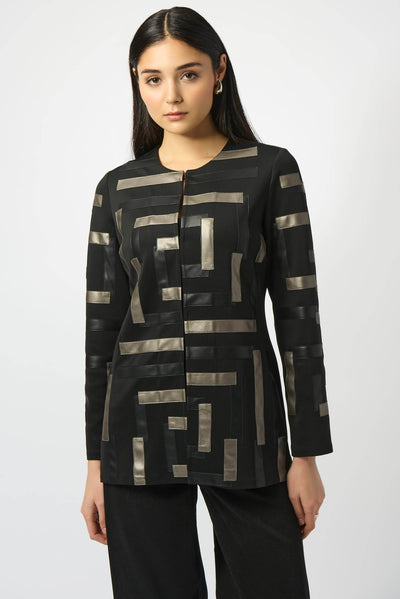 Scuba & Leatherette Collarless Jacket Joseph Ribkoff