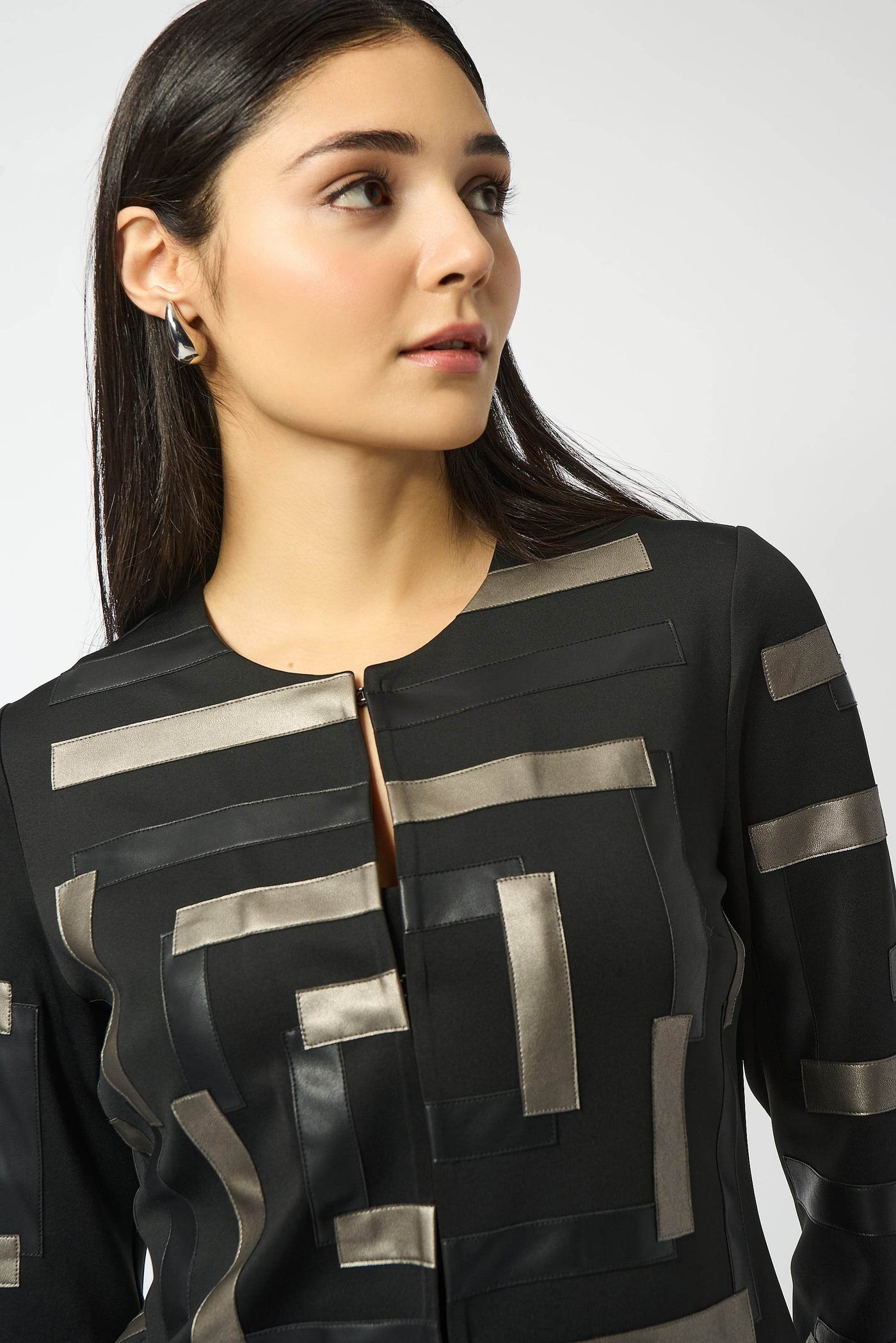 Scuba & Leatherette Collarless Jacket Joseph Ribkoff