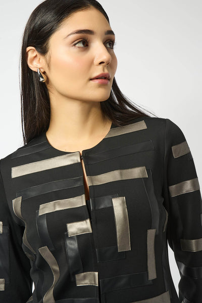 Scuba & Leatherette Collarless Jacket Joseph Ribkoff