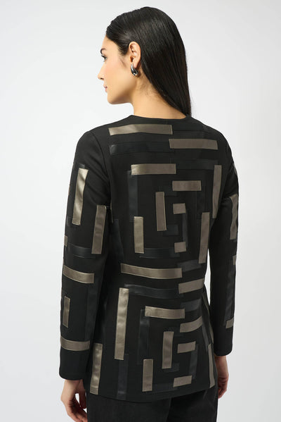 Scuba & Leatherette Collarless Jacket Joseph Ribkoff