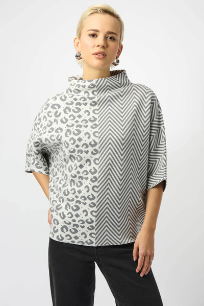 Jacquard Knit Mixed Print Boxy Sweater Joseph Ribkoff