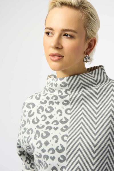 Jacquard Knit Mixed Print Boxy Sweater Joseph Ribkoff