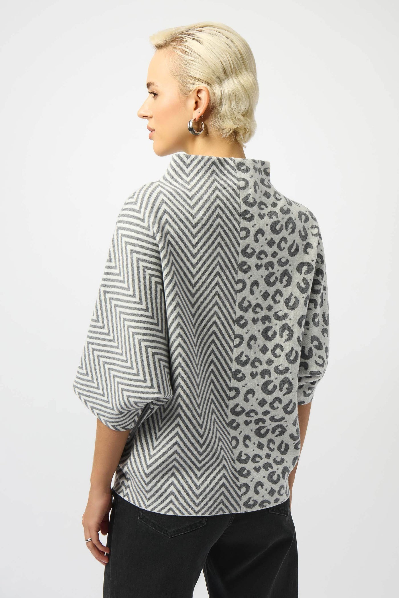 Jacquard Knit Mixed Print Boxy Sweater Joseph Ribkoff