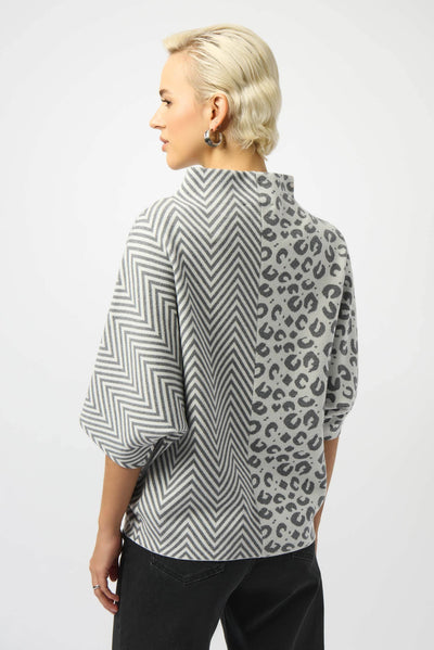Jacquard Knit Mixed Print Boxy Sweater Joseph Ribkoff