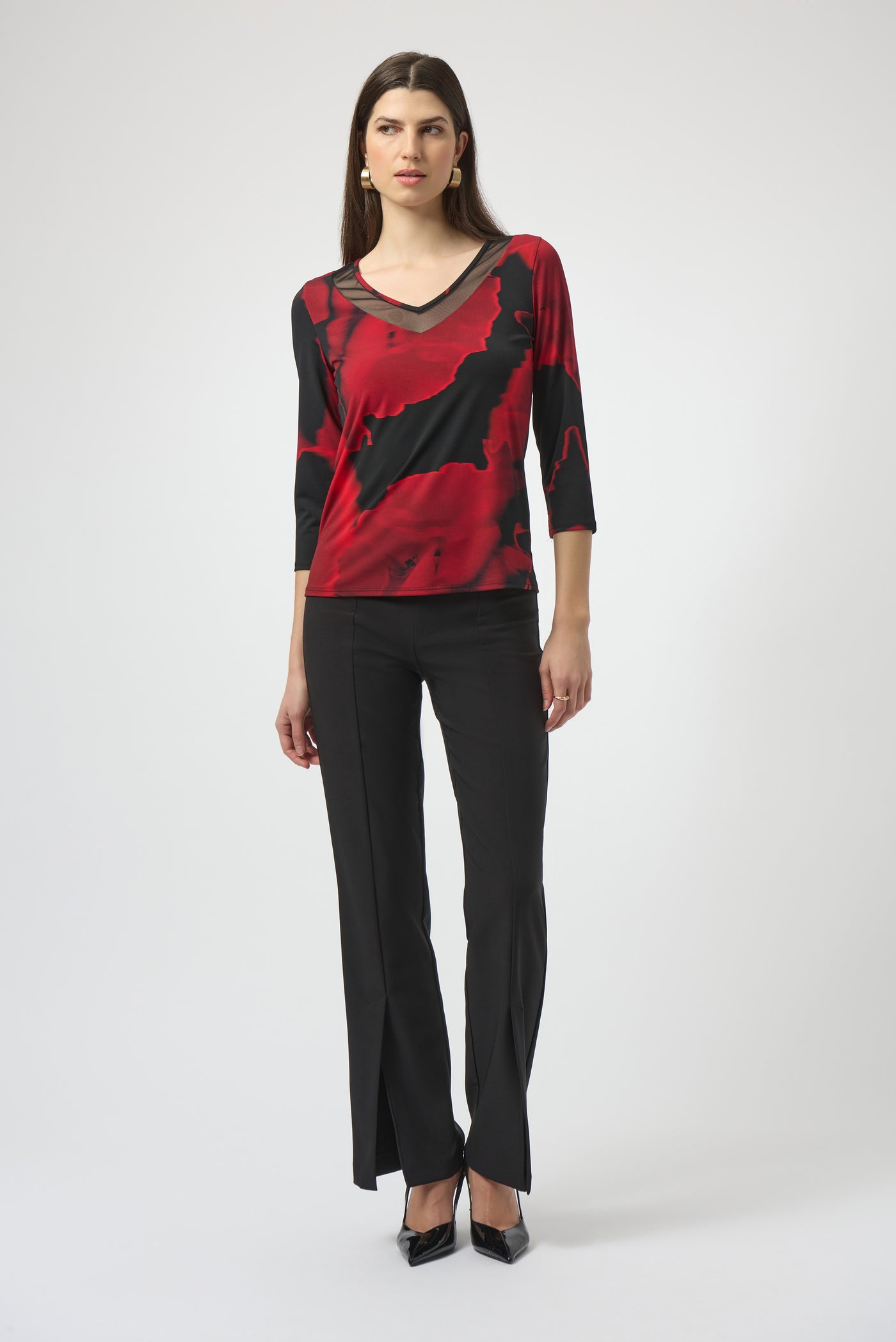 Silky Knit Abstract Print Fitted Top Joseph Ribkoff