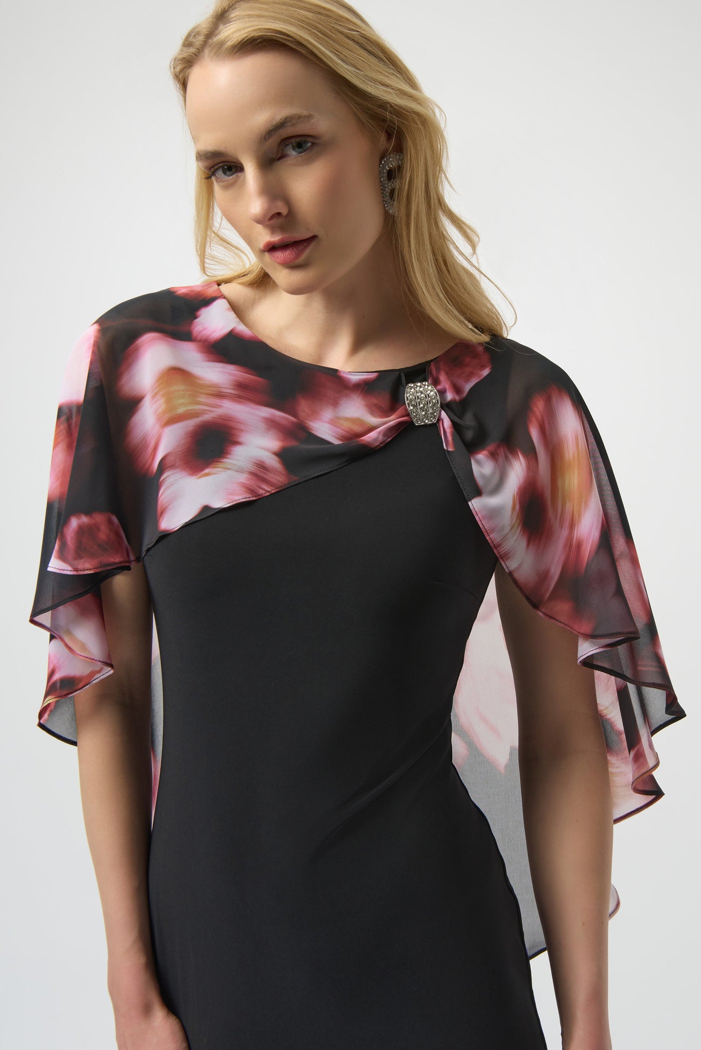 Recycled Floral Chiffon & Silky Knit Layered Dress Joseph Ribkoff