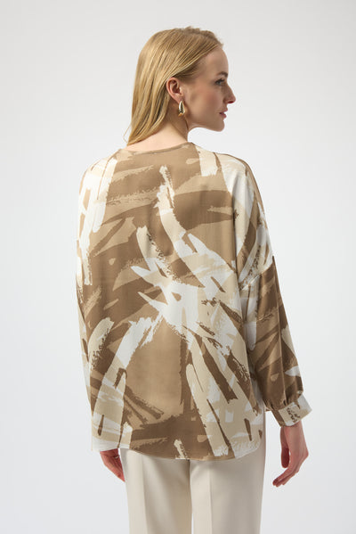 Recycled Satin Abstract Print Tunic With Zipper Detail Joseph Ribkoff