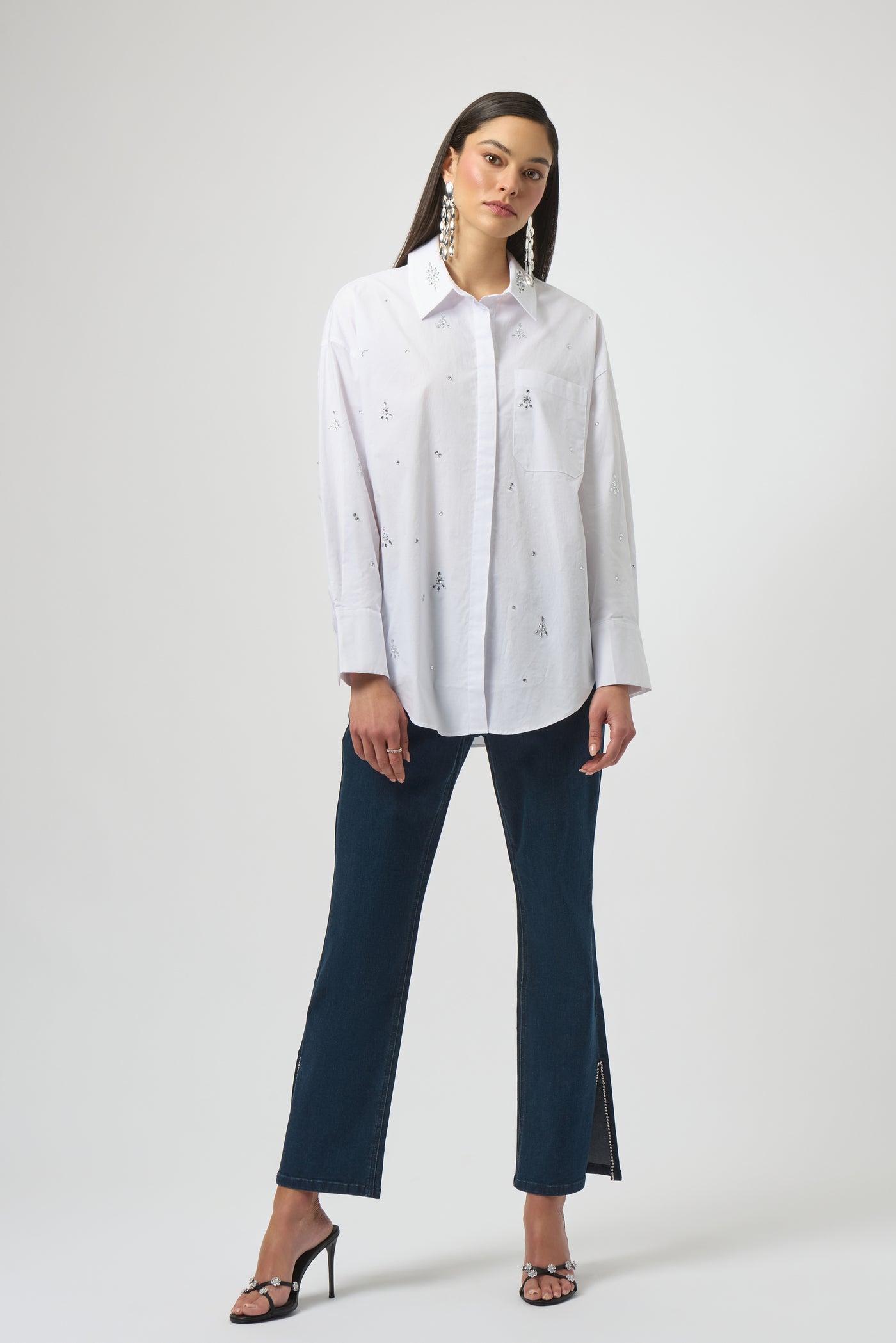 Stretch Poplin Boxy Blouse with Rhinestones Joseph Ribkoff