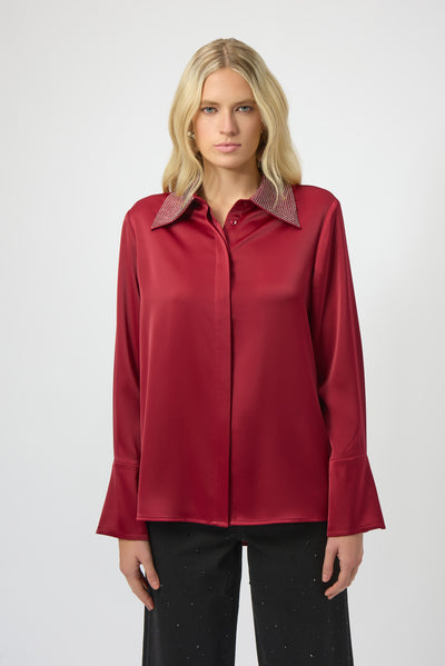 Satin Button-Front Blouse with Embellished Collar Joseph Ribkoff