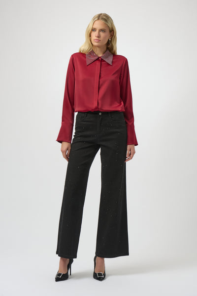 Satin Button-Front Blouse with Embellished Collar Joseph Ribkoff