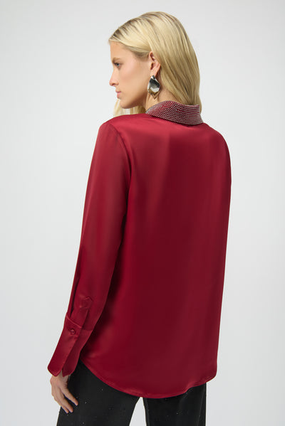 Satin Button-Front Blouse with Embellished Collar Joseph Ribkoff