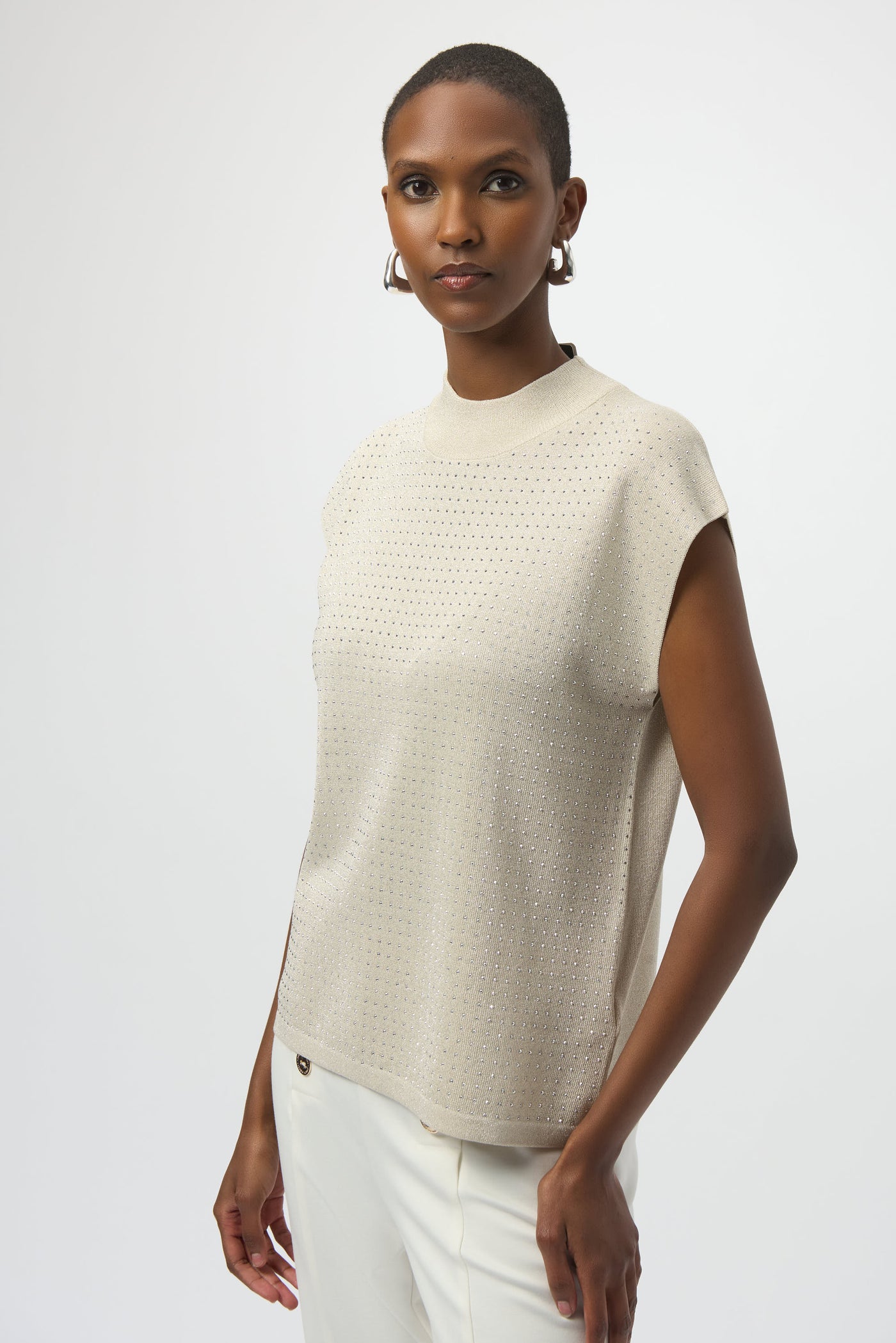 Sweater Knit Sleeveless Pullover with Iron-On Detail Joseph Ribkoff