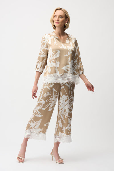 Recycled Satin Floral Print Pull-On Culotte Pants Joseph Ribkoff