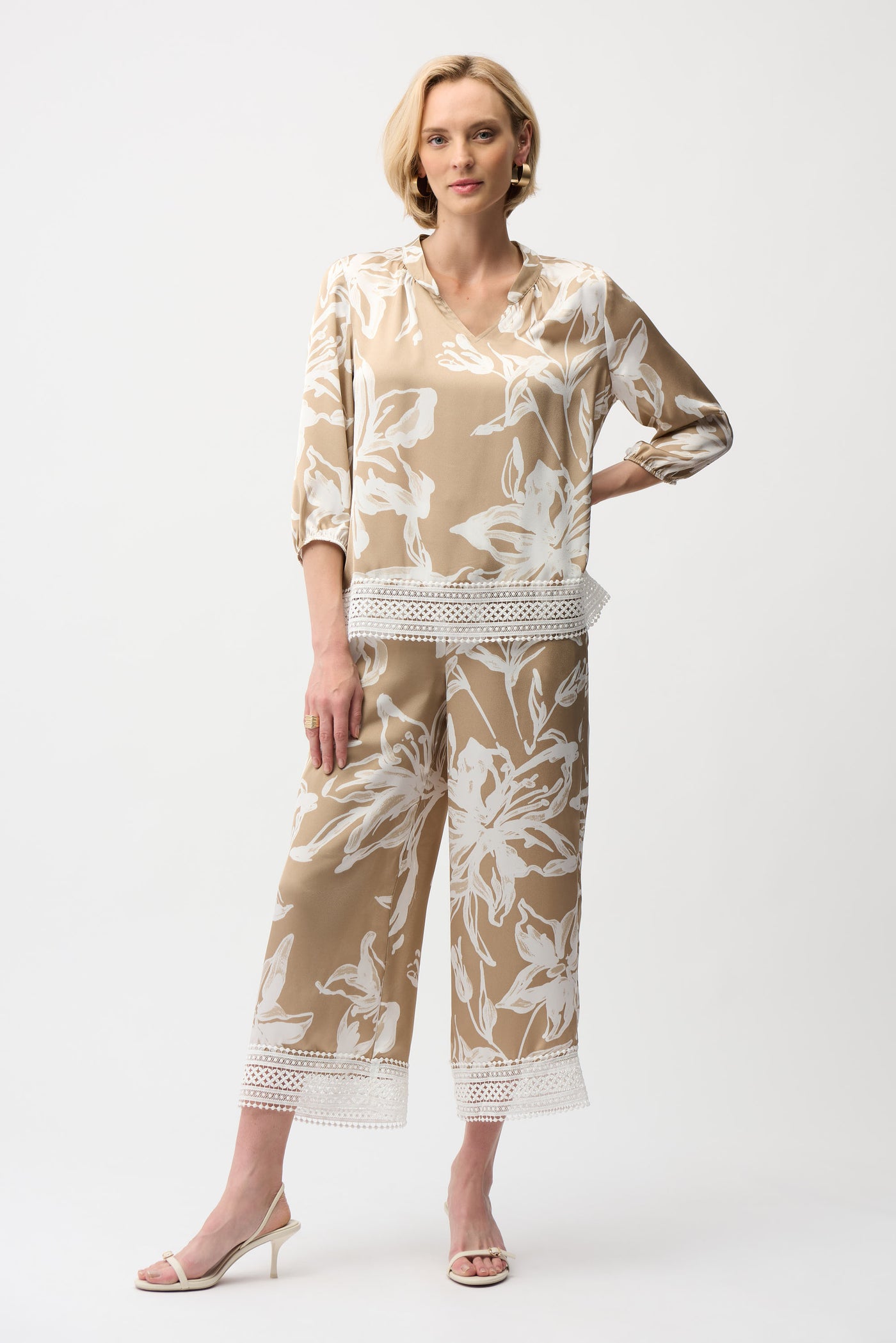Satin Floral Print Straight Top With Mandarin Collar Joseph Ribkoff