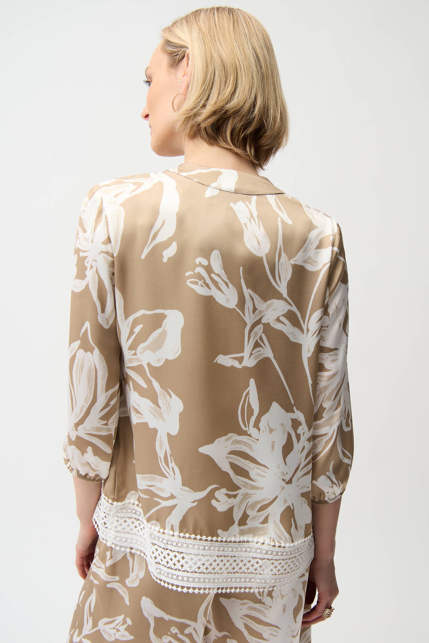 Satin Floral Print Straight Top With Mandarin Collar Joseph Ribkoff