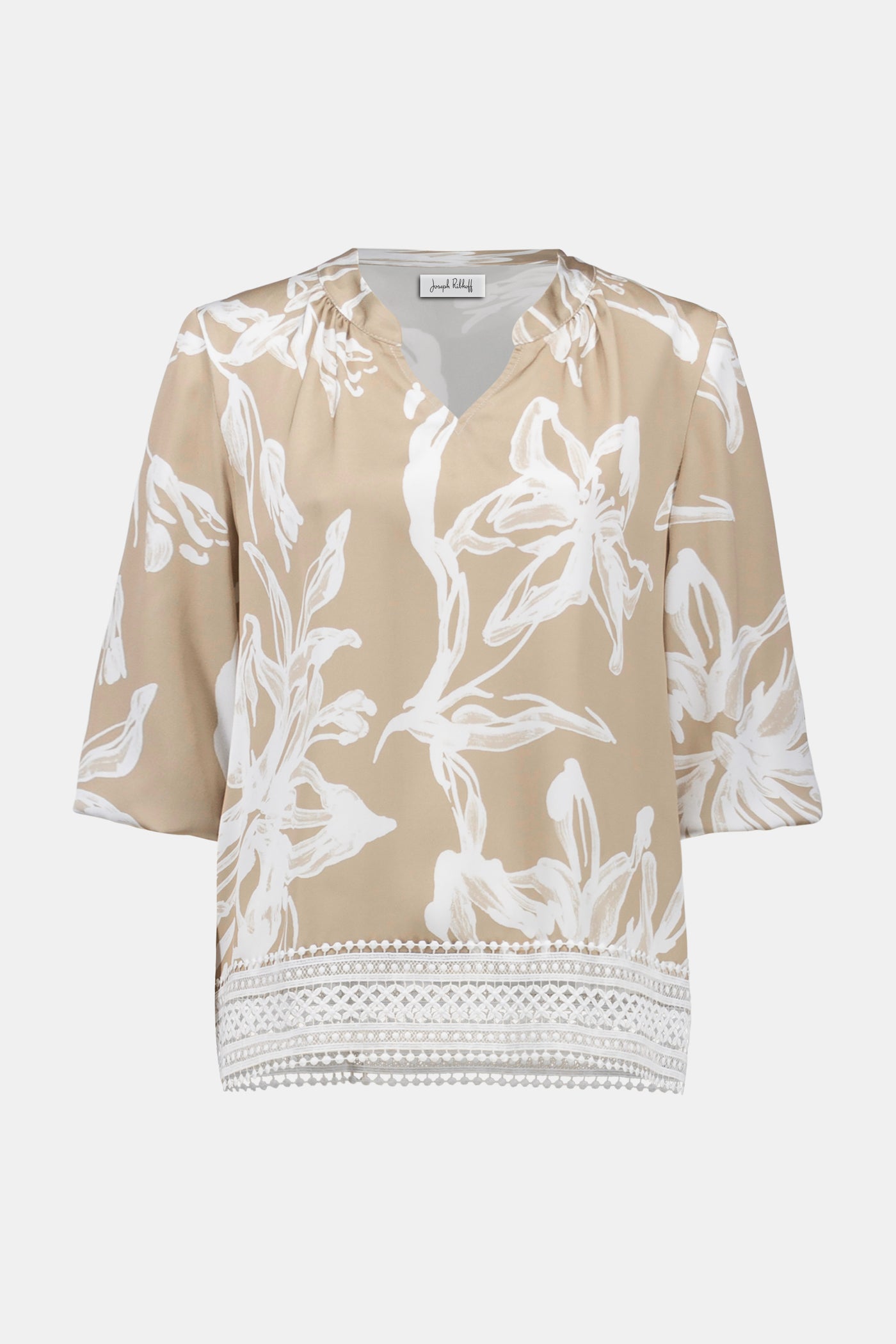 Satin Floral Print Straight Top With Mandarin Collar Joseph Ribkoff