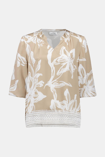 Satin Floral Print Straight Top With Mandarin Collar Joseph Ribkoff