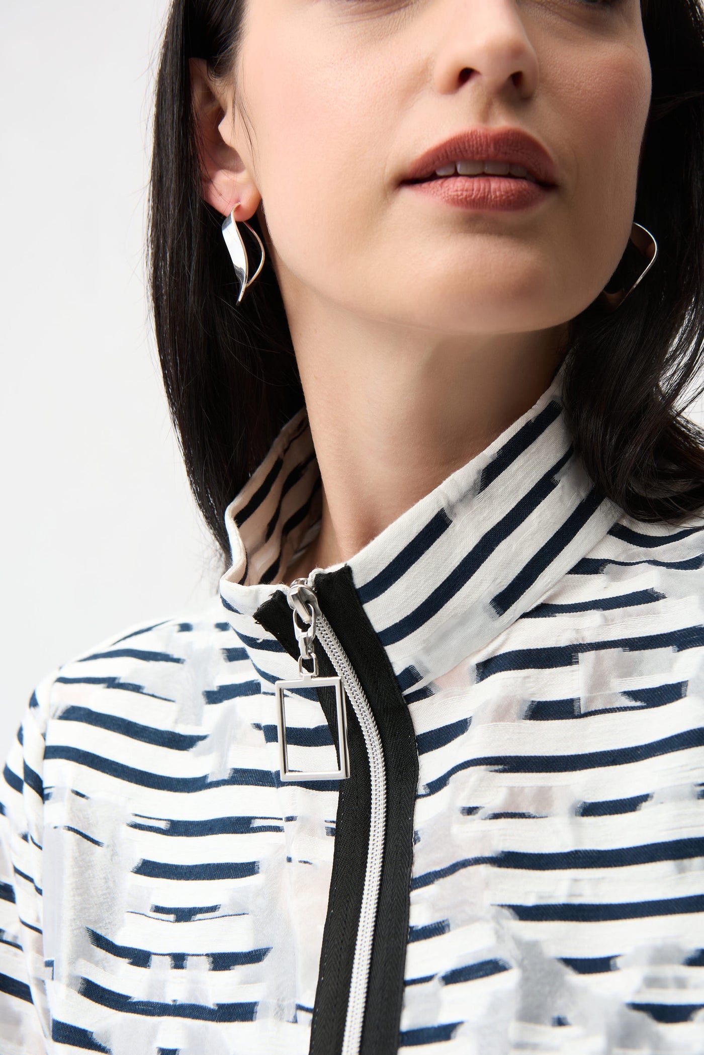 Jacquard Organza Stripe Bomber Jacket Joseph Ribkoff