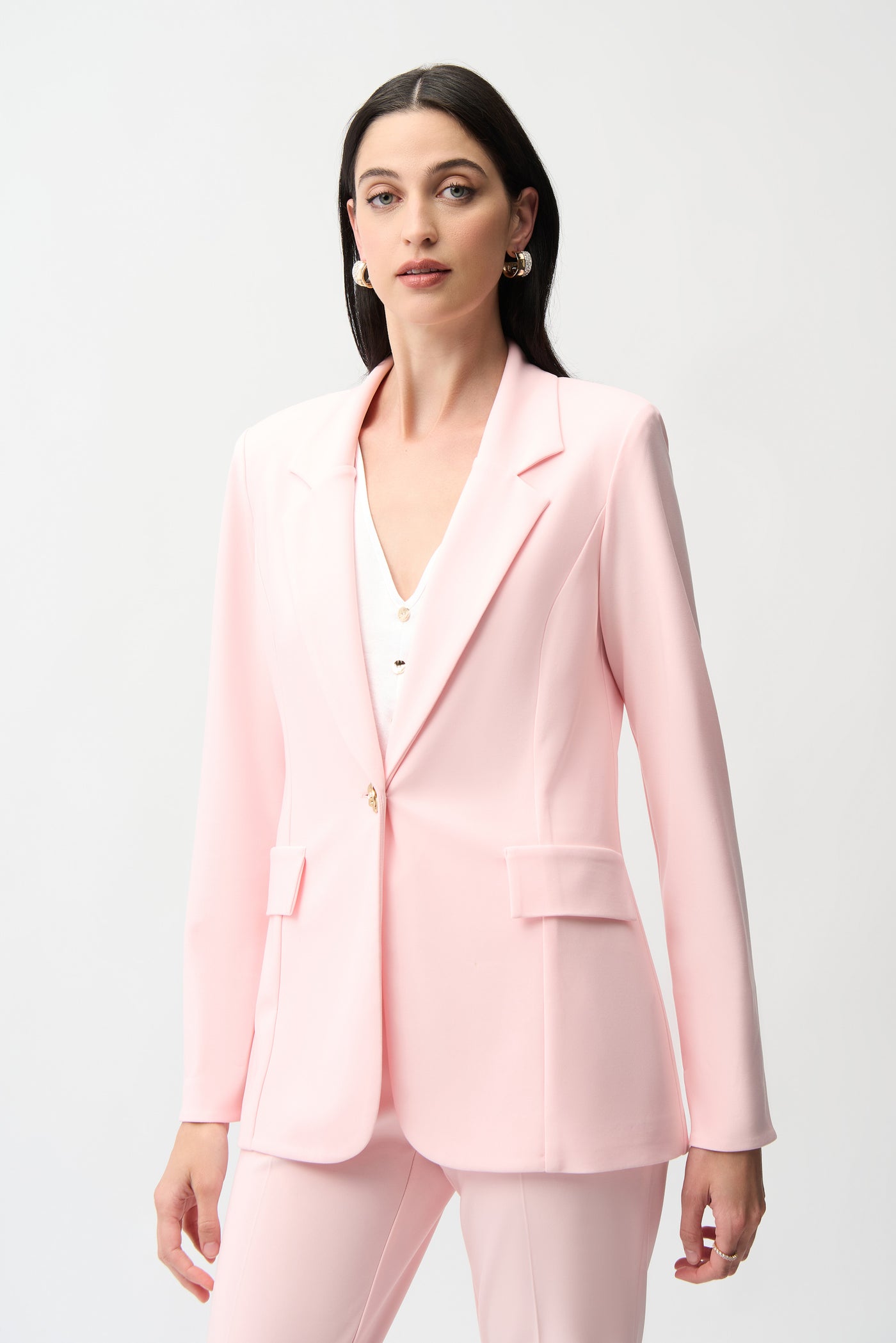 Silky Knit Fitted Blazer With Statement Button Joseph Ribkoff