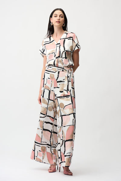 Recycled Satin Abstract Print Boxy Top With V-neckline Joseph Ribkoff