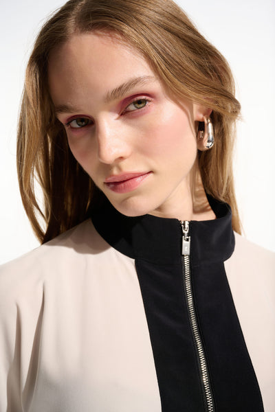 Silky Knit Color Block Straight Top With Zipped Collar Joseph Ribkoff