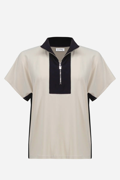 Silky Knit Color Block Straight Top With Zipped Collar Joseph Ribkoff