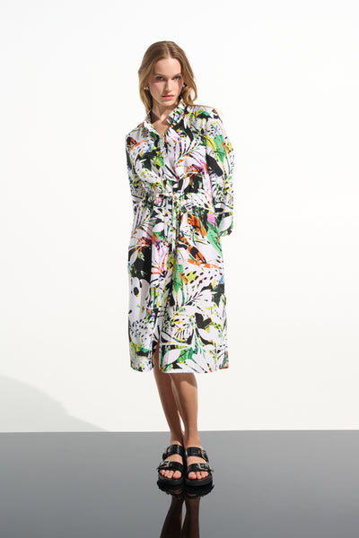 Crinkled Woven Tropical Print Shirt Dress Joseph Ribkoff