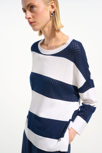 Cotton Blend Stripe Print Crewneck Sweater Joseph Ribkoff