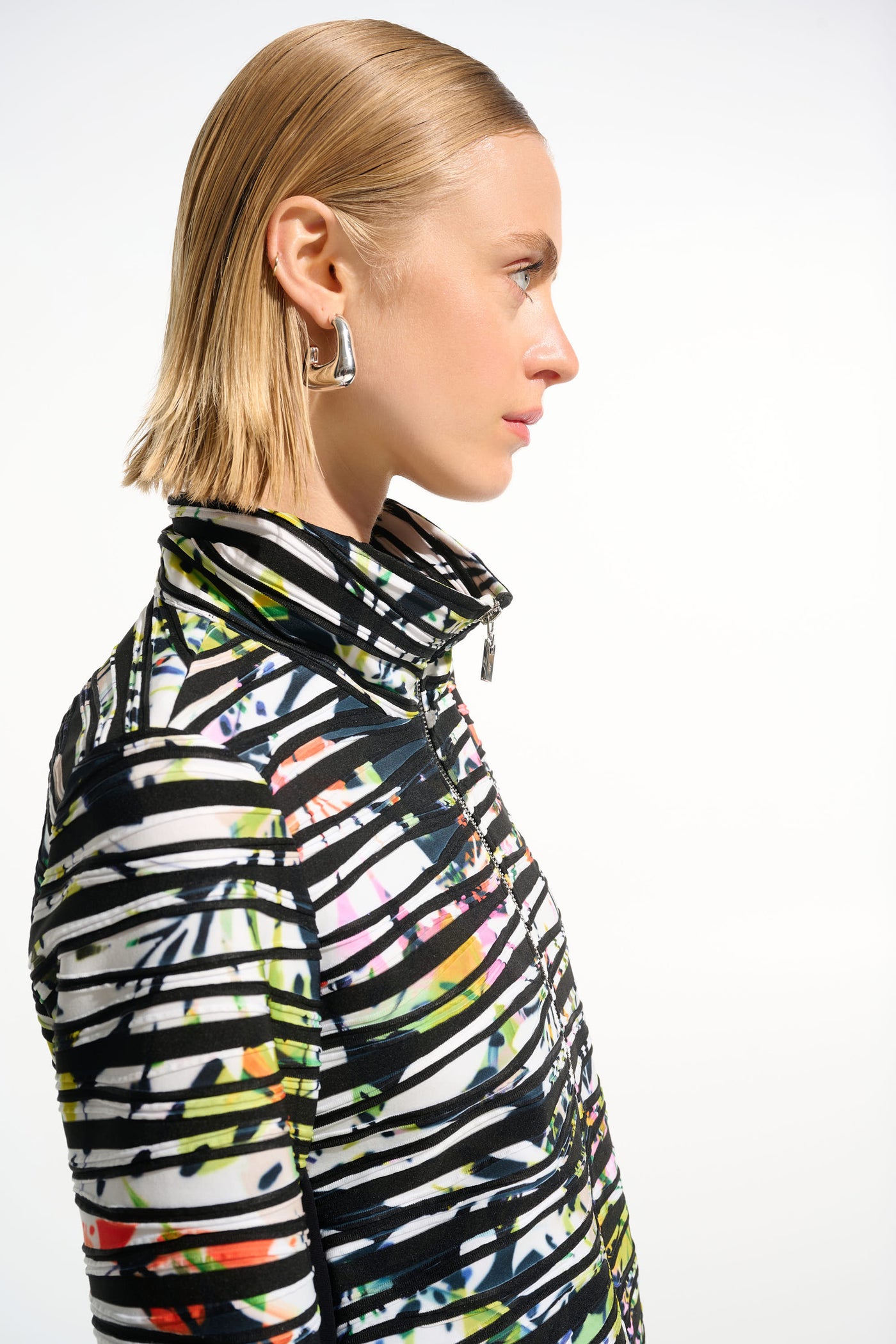 Cascade Knit Tropical Print Jacket With Contrast Panel Joseph Ribkoff